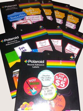 Lot 8 Polaroid Decorative Adhesive Labels Round Blank Tags Craft Gift Storage